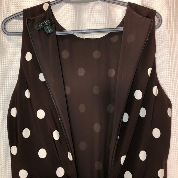 LAUREN RALPH Lauren Size 14 Brown,White Polkadot MIDI Dress.Pit 2 P.20”L.48”W.16 - Picture 4 of 7